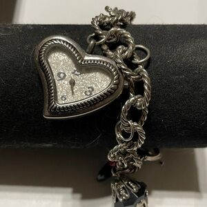 Silver Heart Charm Clock Bracelet